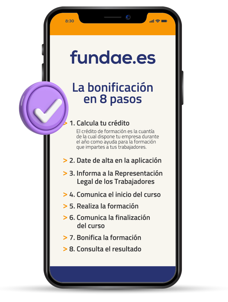 Infografía sobre la bonificación FUNDAE en 8 pasos para empresas
