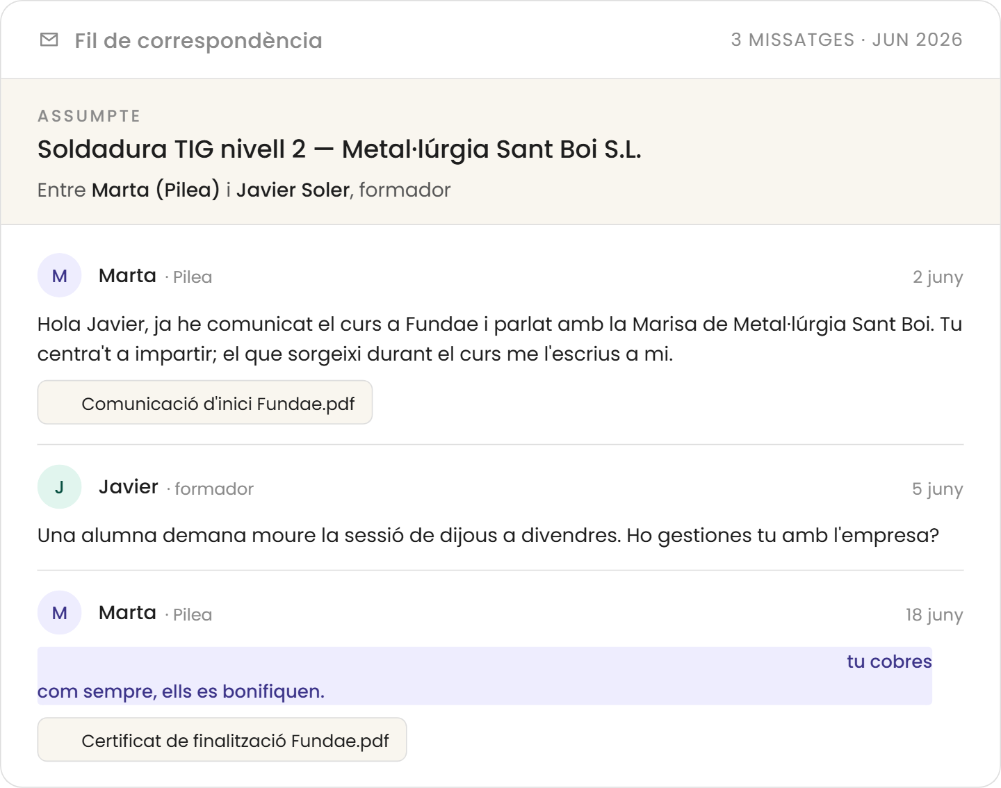 Marta i Glòria, l’equip de Pilea Learning — especialistes en gestió FUNDAE i plataformes e-learning per a formadors
