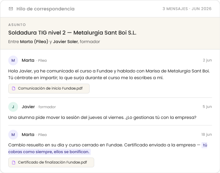 Marta y Glòria, el equipo de Pilea Learning — especialistas en gestión Fundae y plataformas e-learning para formadores